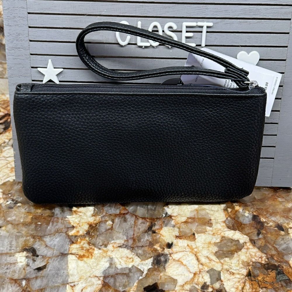 Nautica Pebbled Flap Tab Wristlet Wallet Black- New - Picture 3 of 6